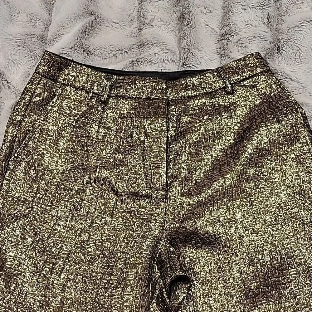 Michael Costello X Revolve Waverly Pants. Textured metallic gold and black, Med